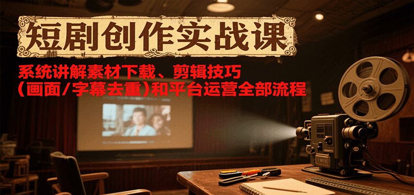 短剧创作实战课，系统讲解素材下载、剪辑技巧(画面/字幕去重)和平台运营全部流程-木白网创