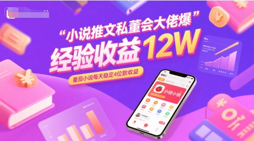 小说推文私董会大佬爆单经验分享收益12W，番茄小说每天稳定4位数收益-木白网创
