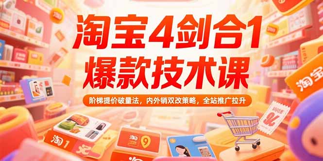 淘宝4剑合1爆款技术课73期：阶梯提价破量法，内外销双改策略 全站推广拉升-木白网创