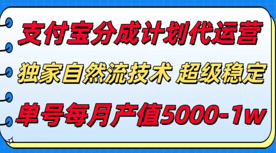 支付宝分成计划代运营，独家自然流技术，收益稳定，单号月产5000＋-木白网创