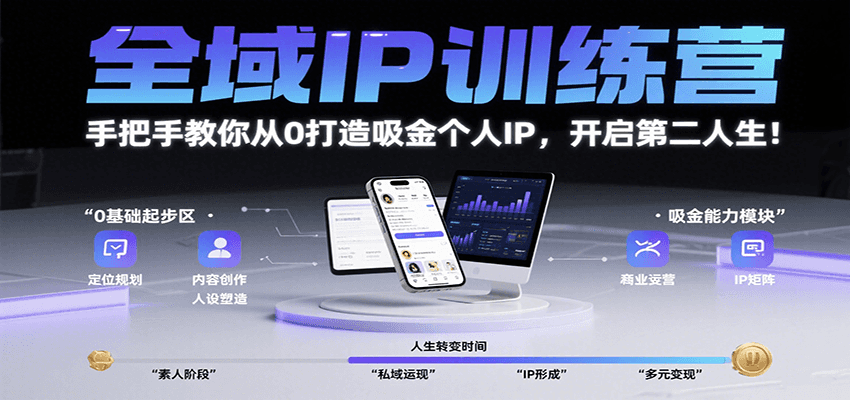 全域IP训练营，手把手教你从0打造吸金个人IP，开启第二人生！-木白网创