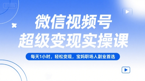 微信视频号超级变现实操课，每天1小时，轻松变现，宝妈职场人副业首选-木白网创