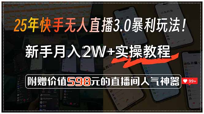 25年快手无人直播3.0暴利玩法！，新手月入2W+实操教程，附赠价值598元…-木白网创