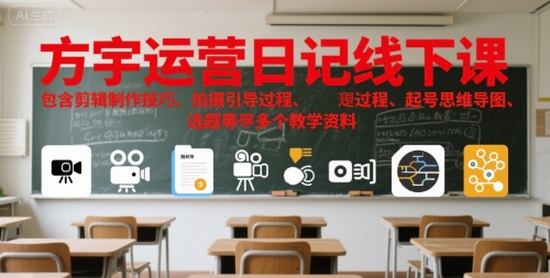 方宇运营日记线下课，包含剪辑制作技巧、拍摄引导过程、起号思维导图、选题等多个教学资料-木白网创