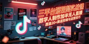 三平台短视频实战课，数字人制作加半无人直播，覆盖20+赛道剪辑与运营技巧-木白网创