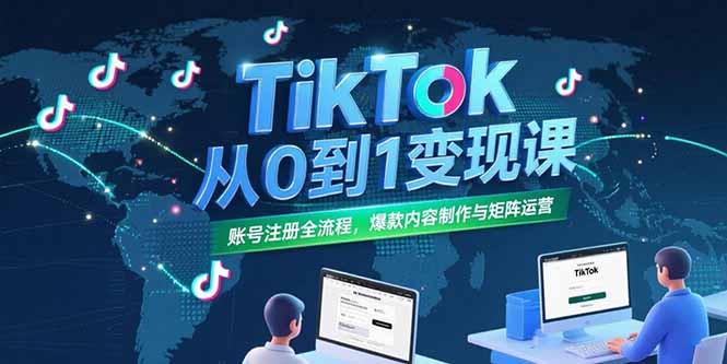 TikTok从0到1变现课，账号注册全流程，爆款内容制作与矩阵运营-木白网创
