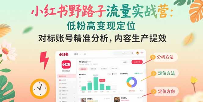 小红书野路子流量实战营：低粉高变现定位 对标账号精准分析 内容生产提效-木白网创