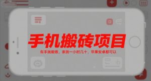 手机搬砖项目，有手就能做，亲测一小时几十，苹果安卓都可以-木白网创