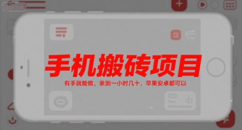 手机搬砖项目，有手就能做，亲测一小时几十，苹果安卓都可以-木白网创