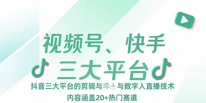 视频号、快手、抖音三大平台的剪辑与数字人直播技术，内容涵盖20+热门赛道-木白网创
