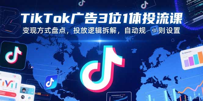 TikTok广告3位1体投流课，变现方式盘点，投放逻辑拆解，自动规则设置-木白网创