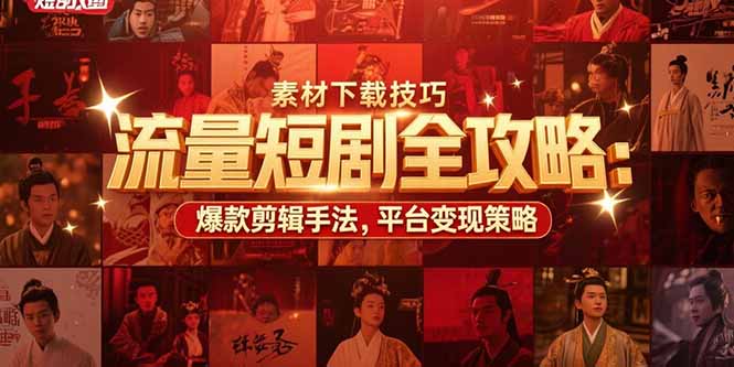 流量短剧全攻略：素材下载技巧，爆款剪辑手法，平台变现策略-木白网创