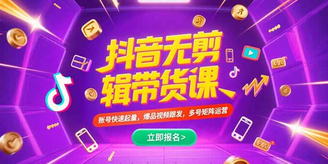 抖音不剪辑带货课，账号快速起量，爆品视频跟发，多号矩阵运营-木白网创