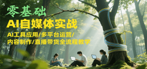 零基础AI自媒体实战，AI工具应用/多平台运营/内容制作/直播带货全流程教学-木白网创