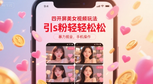 四开屏美女视频玩法，引s粉轻轻松松，暴力掘金，手机操作【揭秘】-木白网创