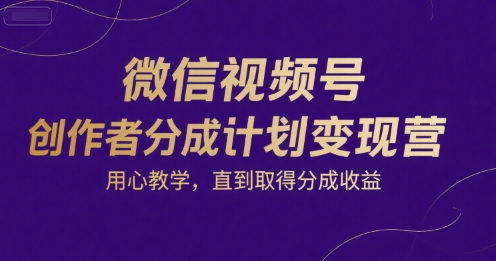 微信视频号创作者分成计划变现营，用心教学，直到取得分成收益-木白网创