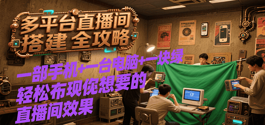 多平台直播间搭建全攻略，一部手机+一台电脑+一块绿布轻松实现你想要的直播间效果-木白网创