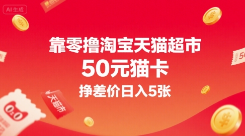 靠零撸淘宝天猫超市50元猫卡，挣差价日入5张-木白网创