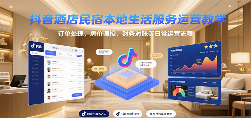 抖音酒店民宿本地生活服务运营教学，订单处理、房价调控、财务对账等日常运营流程-木白网创