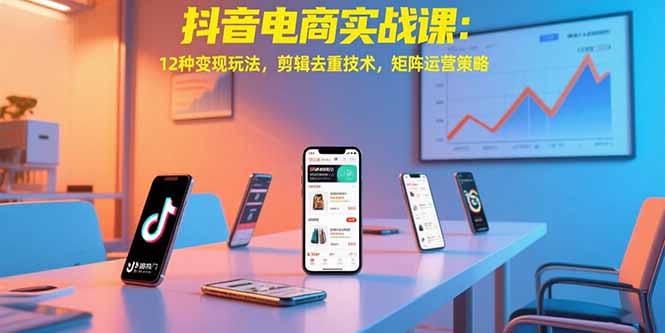 抖音电商实战课：12种变现玩法，剪辑去重技术，矩阵运营策略-木白网创