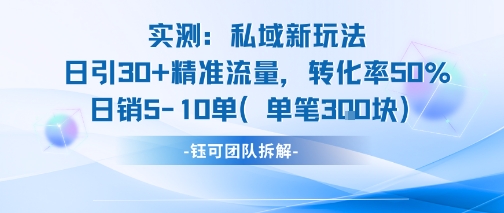 实测私域新玩法日引30加精准流量转化率50%日销5-10单每笔3张-木白网创