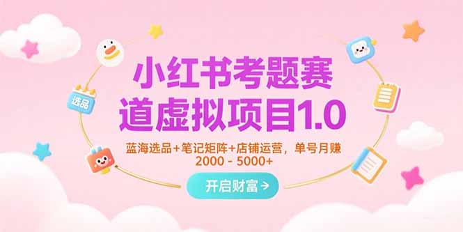 小红书考题赛道虚拟项目1.0，蓝海选品+笔记矩阵+店铺运营，单号月赚5000+-木白网创