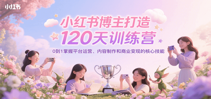 小红书博主打造120天训练营，0到1掌握平台运营、内容制作和商业变现-木白网创