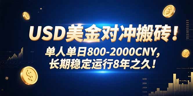 USD美金对冲搬砖!单人单日800-2000CNY，长期稳定运行8年之久!-木白网创