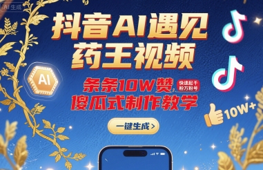 抖音AI遇见药王视频，条条10W赞，快速起千粉万粉号，傻瓜式制作教学-木白网创