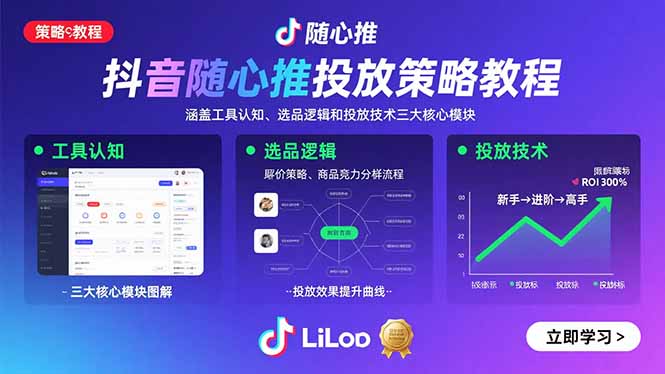 抖音随心推投放策略教程：涵盖工具认知、选品逻辑和投放技术三大核心模块-木白网创