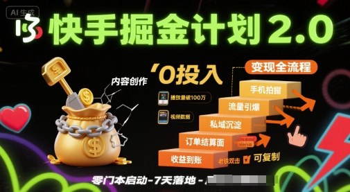 快手掘金计划2.0，快手电商变现全流程，简单可复制，0投入-木白网创