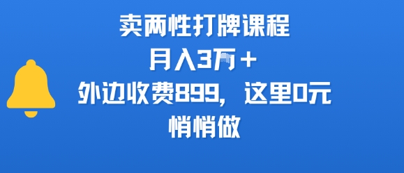 卖两性打牌课程，月入3W+外边收费899的课程，这里0元，悄悄做-木白网创