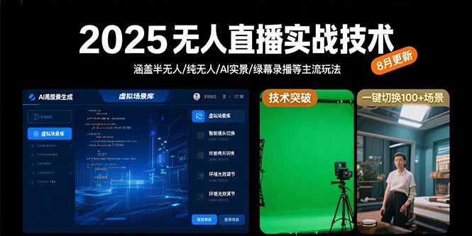2025无人直播实战技术-8月，涵盖半无人/纯无人/AI实景/绿幕录播等主流玩法-木白网创