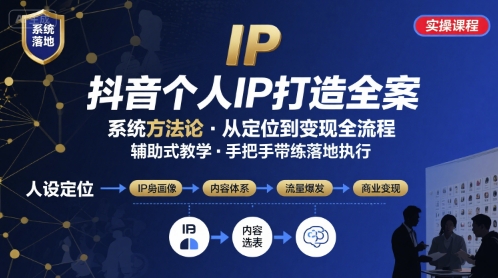 抖音个人IP系统落地实操大课，实操课程，辅助落地-木白网创