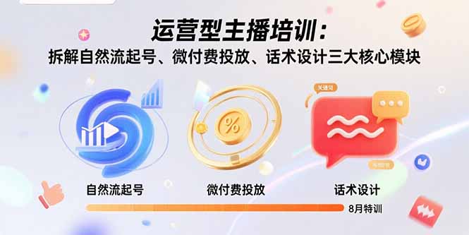 运营型主播培训：拆解自然流起号、微付费投放、话术设计三大核心模块-8月-木白网创