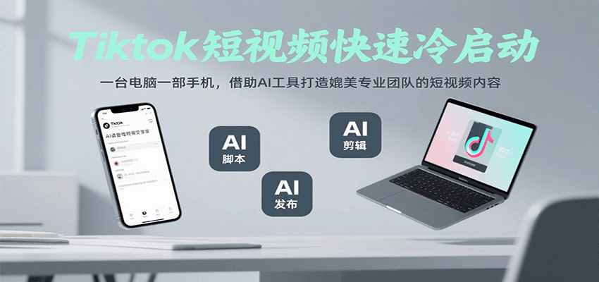 Tiktok短视频快速冷启动，一台电脑一部手机，借助AI工具打造媲美专业团队的短视频内容-木白网创