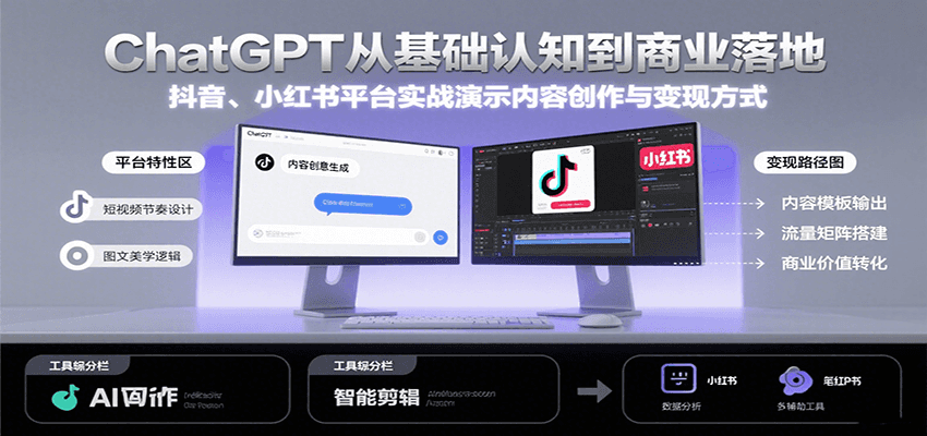 ChatGPT从基础认知到商业落地，实战演示抖音、小红书等平台的内容创作与变现-木白网创