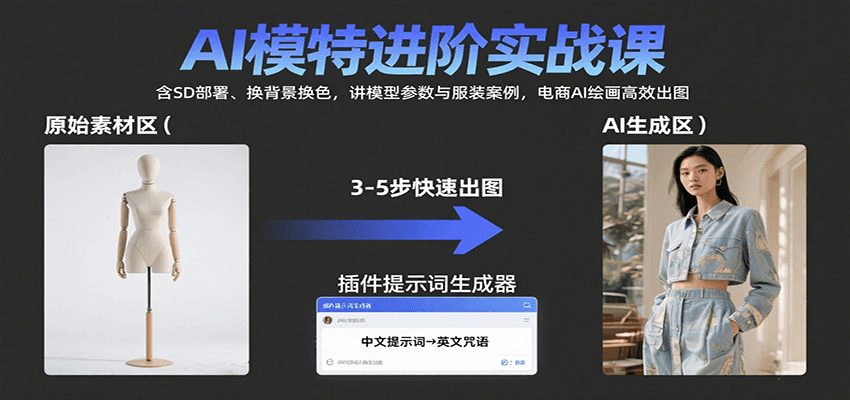 图片[1]-AI模特进阶实战课：含SD部署、换背景换色，讲模型参数与服装案例，电商AI绘画高效出图-木白网创
