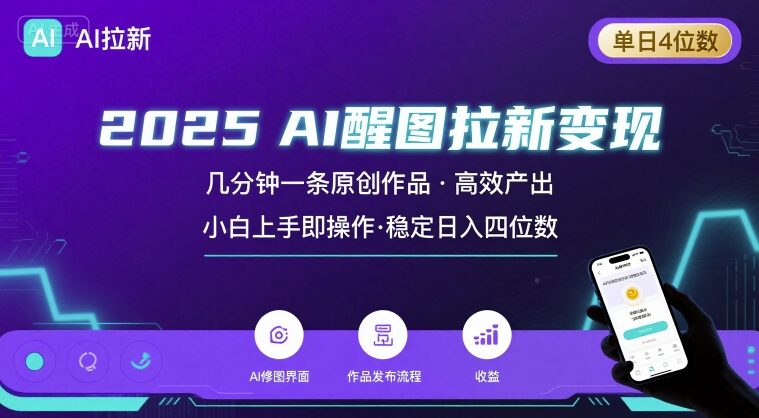 2025最强AI醒图拉新，几分钟一条原创作品，单日收入4位数，小白也能上手操作-木白网创