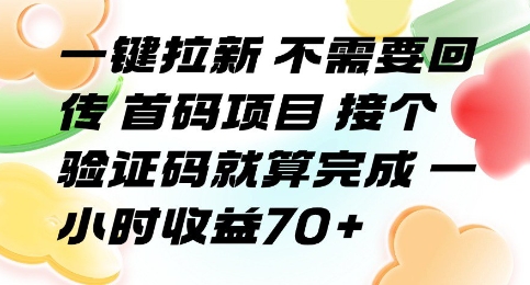一键拉新 不需要回传 首码项目 接个验证码就算完成 一小时收益70+【揭秘】-木白网创