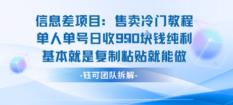 信息差项目：售卖冷门教程单人单号日收9张纯利基本就是复制粘贴就能做-木白网创