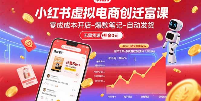 小红书虚拟电商创富课：零成本开店/爆款笔记/自动发货,30天打造被动收入-木白网创