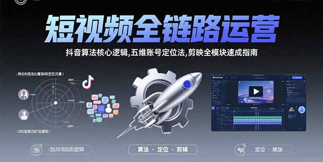 短视频全链路运营：抖音算法核心逻辑,五维账号定位法,剪映全模块速成指南-木白网创