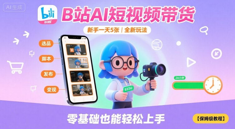 B站AI短视频带货，新手一天5张，全新玩法【保姆级教程】-木白网创