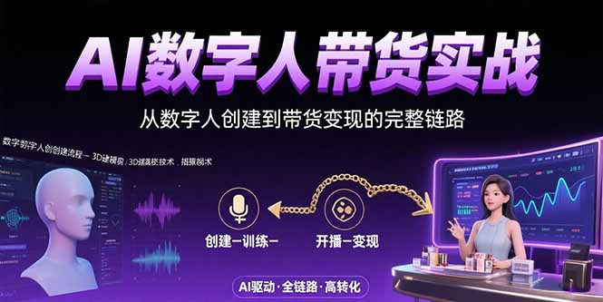 AI数字人+带货实战：从数字人创建到带货变现的完整链路-木白网创