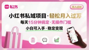 小红书私域项目 月入过W非常轻松 每天15分钟即可搞定，无任何操作门槛，小白可入手-木白网创