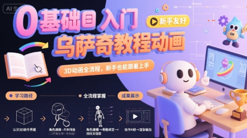 0基础入门乌萨奇教程动画，3D动画全流程，新手也能跟着上手-木白网创