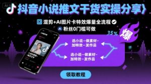 抖音小说推文干货实操分享，混剪+AI图片卡特效爆量全流程，0粉丝0门槛可做-木白网创