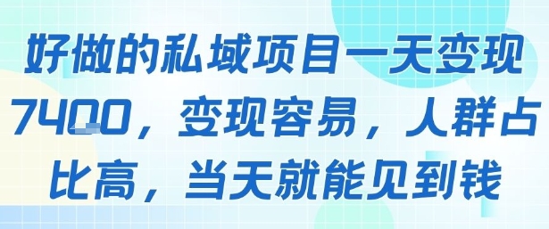 好做的私域项目一天变现1k+，变现容易，人群占比高，当天就能见到钱-木白网创