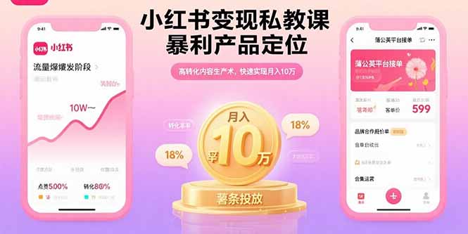 小红书变现私教课，暴利产品定位，高转化内容生产术，快速实现月入10万-木白网创